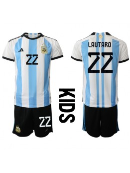 Argentina Lautaro Martinez #22 Replika Hemmakläder Barn VM 2022 Kortärmad (+ byxor)